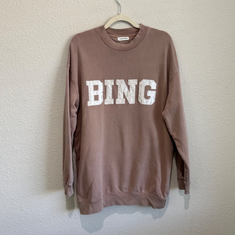 ANINE BING Tyler Sweatshirt Crewneck Logo Spellout Distressed Varsity Boho